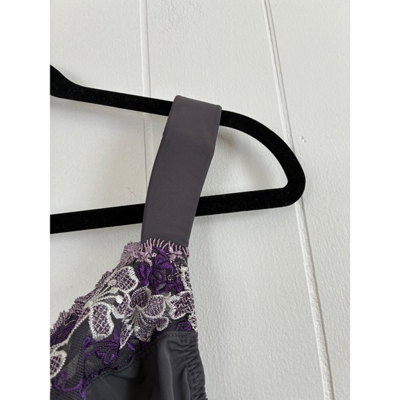 NWT Curve Muse Lingerie Full Coverage Support Bra Grey Purple Lace Trim US 34DDD - Picture 2 of 5